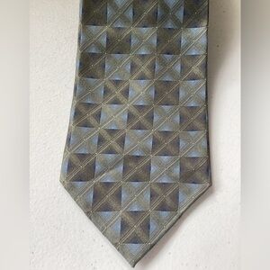 VAN HEUSEN Men’s 100% Silk Necktie Designer Geometric Green/blue/grey